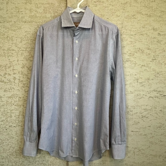 Gitman Bros Tailored Fit Men's Classic Blue Gingham Button Up Shirt Sz 16 35 USA - Picture 1 of 14